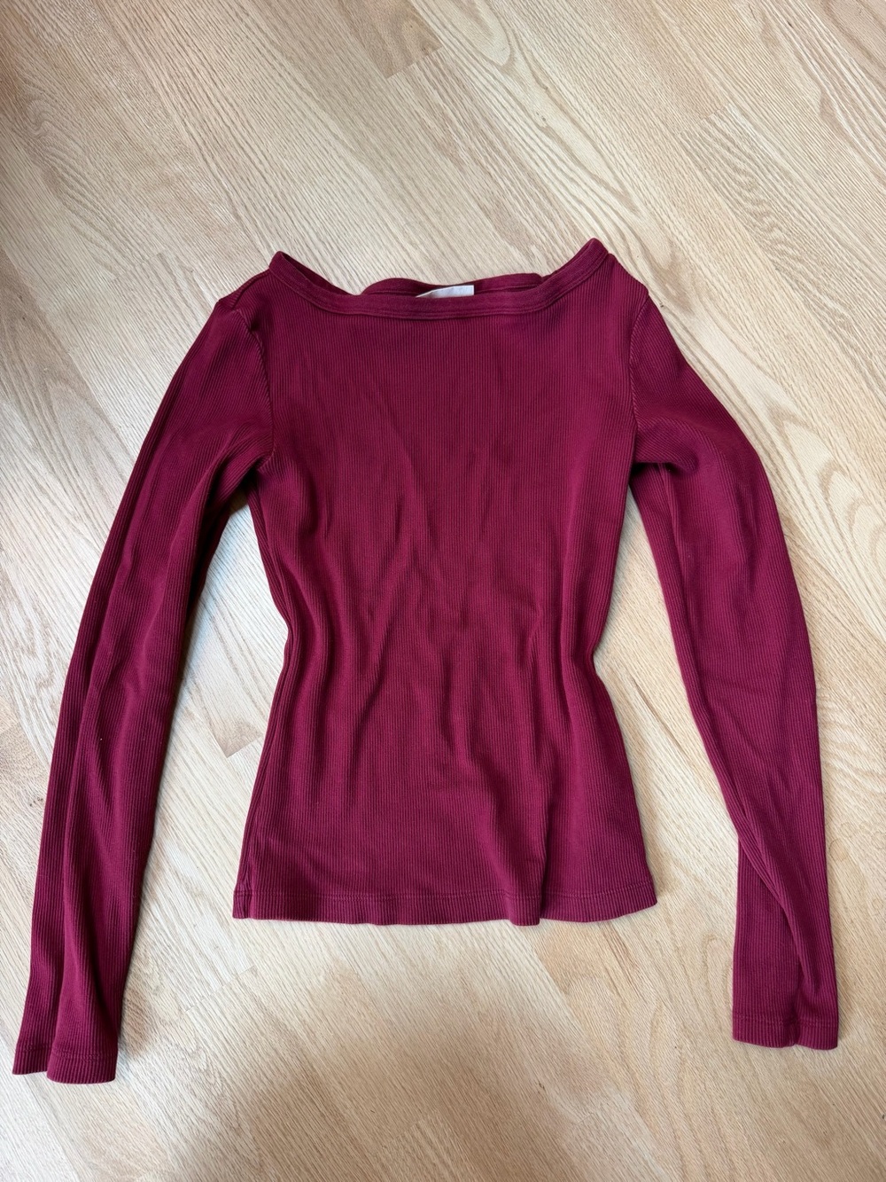Universal Thread Ribbed Long Sleeve Boatneck Top - Wine